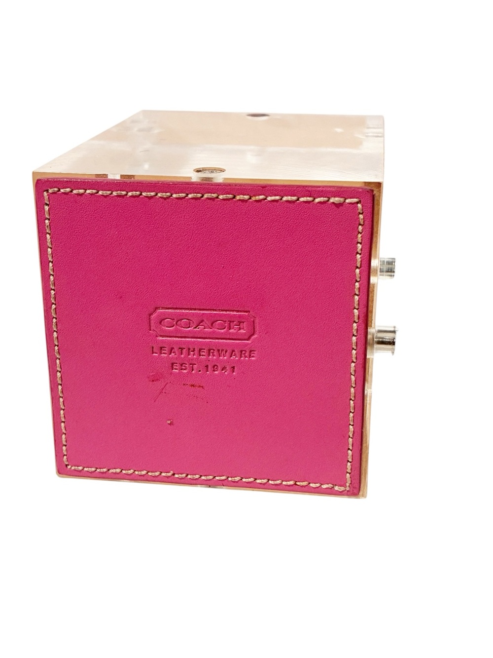 Vintage COACH Pink Leatherware Magnetic Acrylic Photo Cube Paperweight